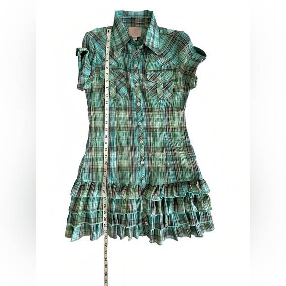 Romeo & Juliet Couture Y2K Preppy Plaid Shirt Dress S  Ruffle Hem Button Down - Picture 8 of 12